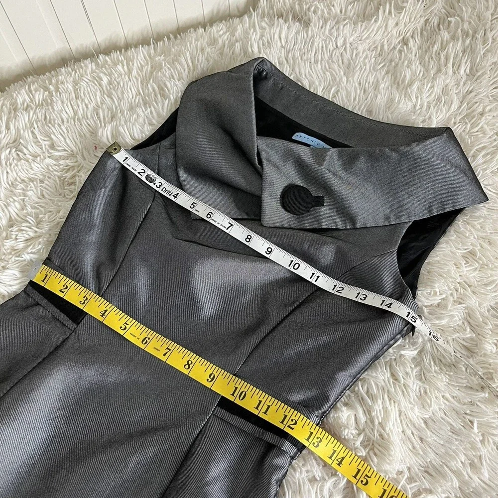 Antonio Melani Gray Fold Over Neck  Black Trim Waist Lined  Side Zip Sz O - Picture 5 of 11